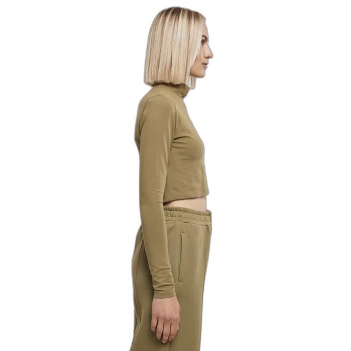 T-shirt À Manches Longues - Urban Classics - Femme - Col Roulé - Vert Olive - Ajusté