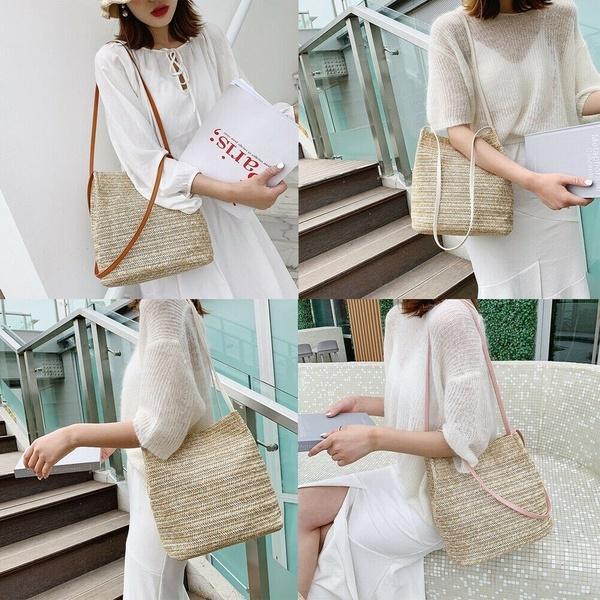 Women Bohemia Straw Bag Woven Round Rattan Handbag Crossbody Summer Beach Bags