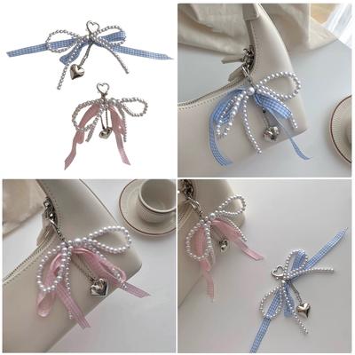 Stylish Bowknot Pendant Fashionable Key Ornament Delicate Beaded Keychain Heart Bag Pendant Suitable for Bag and Purses
