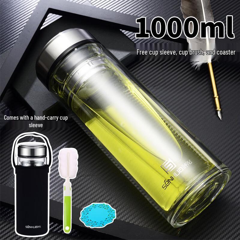 Large Capacity Double-Layer Glass Mug with Handle