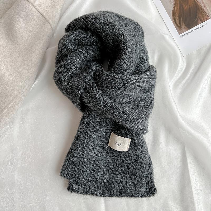Korean Version Of The New Versatile Warm Solid Color Knitted Scarf With Wool Yellow-Green Cute Little Scarf Women