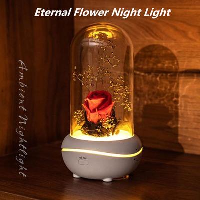 USB wiederaufladbare ewige Blumenduft-Nachtlicht stumme Lavalampe Mini ätherisches Öl Schreibtischlampe Urlaub Geschenk Schlafzimmer Dekor