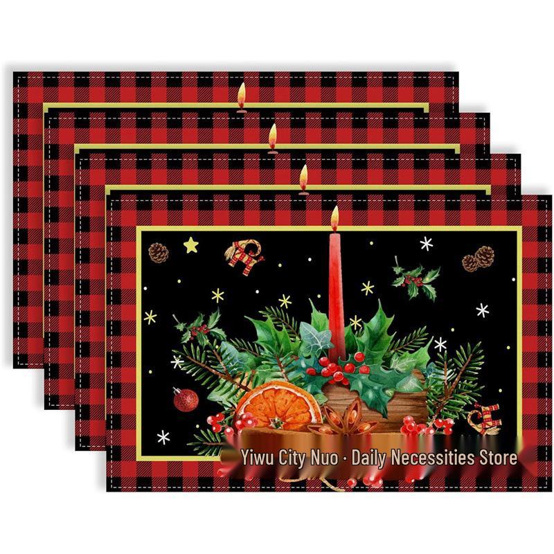Christmas Snowman & Snowflake Plaid Insulated Placemat - Festive Table Decoration