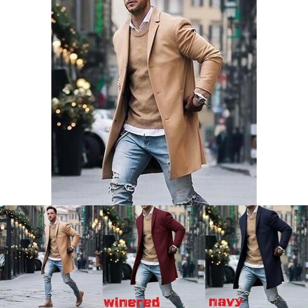 Eleganter Herren-Reversmantel Trenchcoat Mit Klassischem Revers mit Kerbe Und Knopfleiste