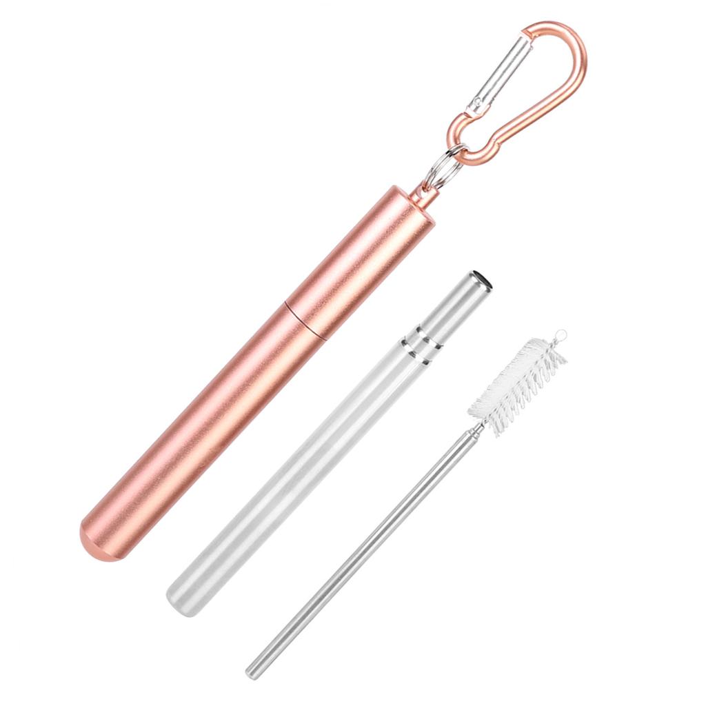 Portable Stainless Steel Telescopic Reusable Straw with Cleaning Brush for Drinking Coffee Milk