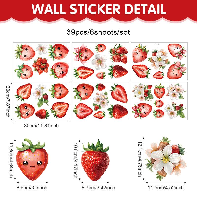 Kleiner frischer Erdbeer-Cartoon-Wandaufkleber Sommerfruchtblume Selbstklebender PVC-Aufkleber Küchen-Wohnzimmer-Wanddekoration
