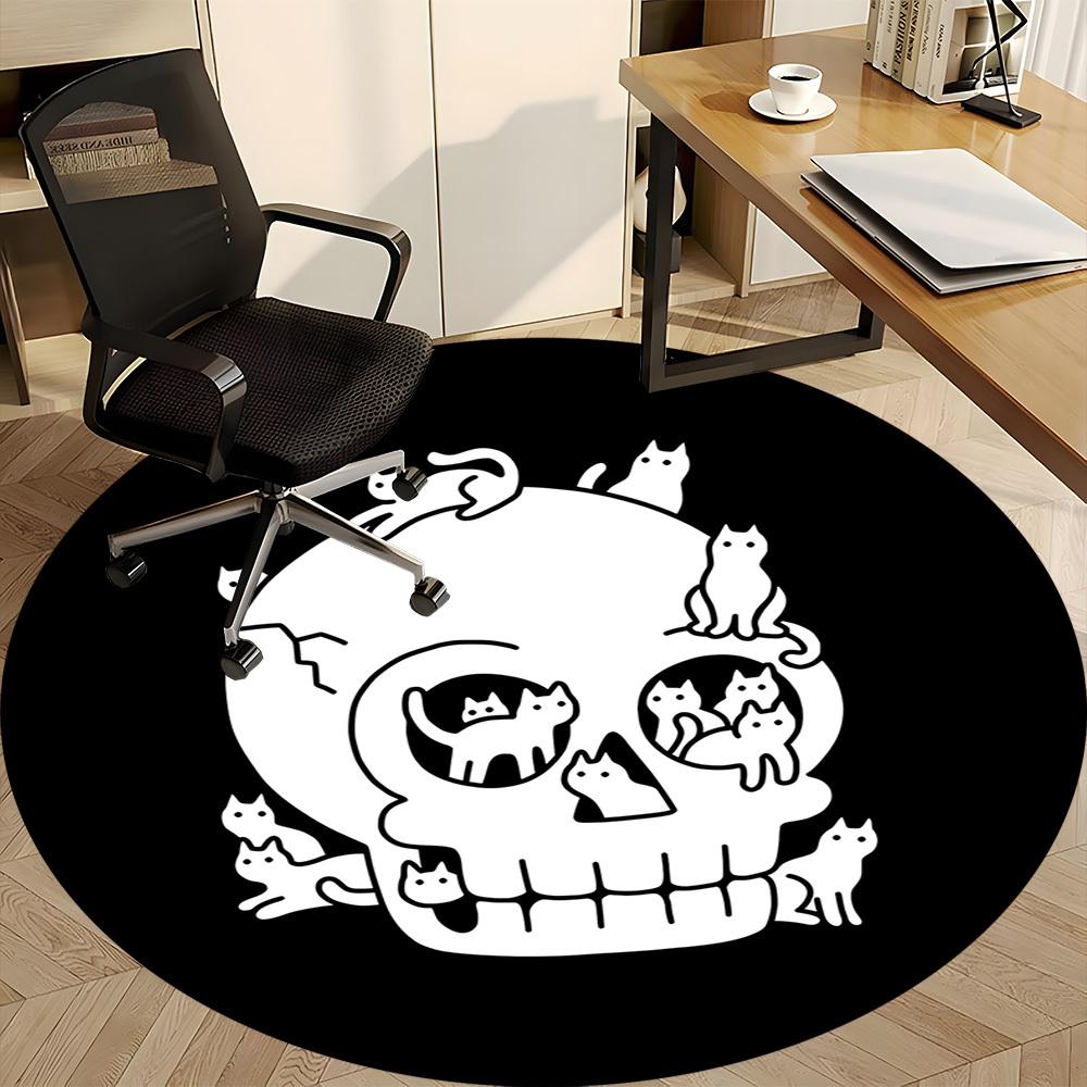 1pc Skull Cats Office Round Area Rug,  Mat Suitable For Office, Under Office Chairs Bedroom Living Room Home Decor, Room Deco