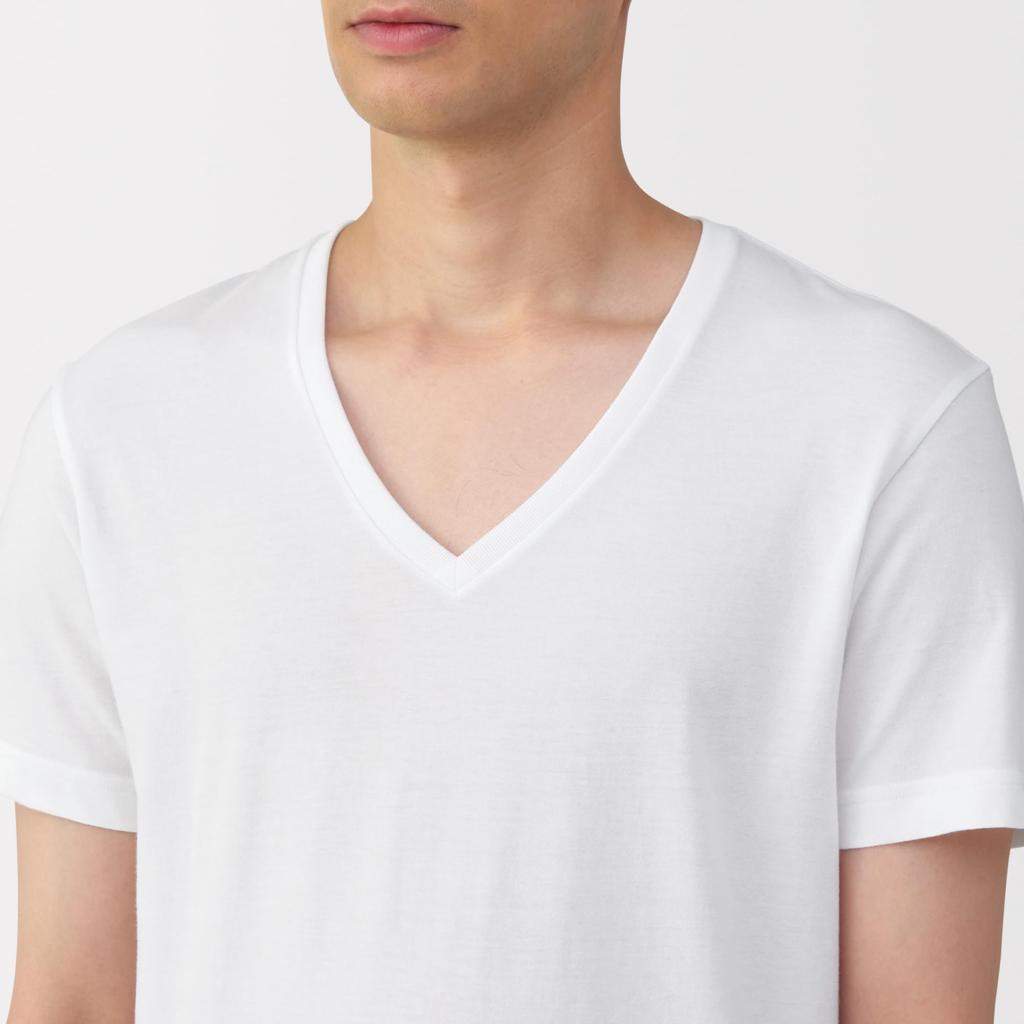 MUJI Seamless FA19FA5A White Size L Men's V-Neck Short-Sleeve T-Shirt (2-Pack) Men's