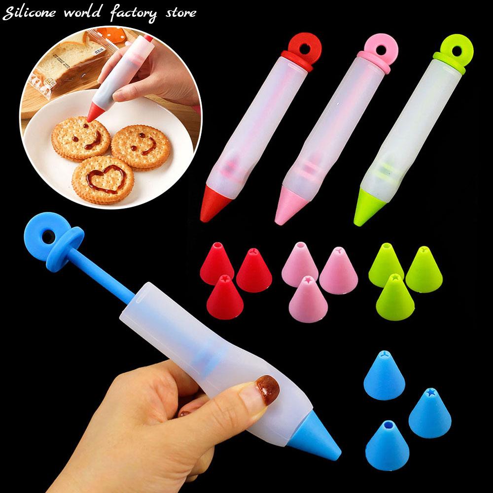 Silicone World 4 Heads Silicone Mounted Pen Chocolate Cream Mounted Mouth Dessert Decoration Writing Pen Cream Pen Baking Tools