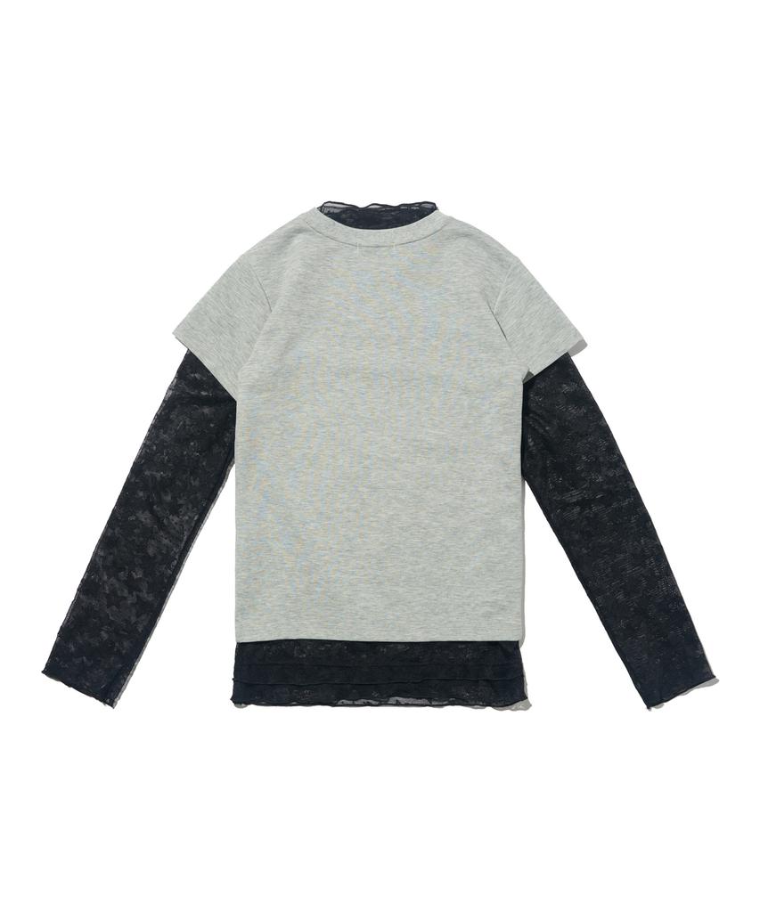 CARGOBROS FOR WOMAN Star See-Through Long Sleeve Layered Short Sleeve Tee Set (Black/Melange)