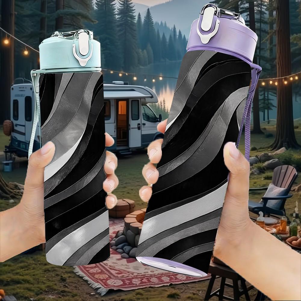 1PC Black Grey Marble Texture 750ml Color Plastic Sports Water Bottle Leakproof Flip Straw Lid Suitable for Sports Office Home Use