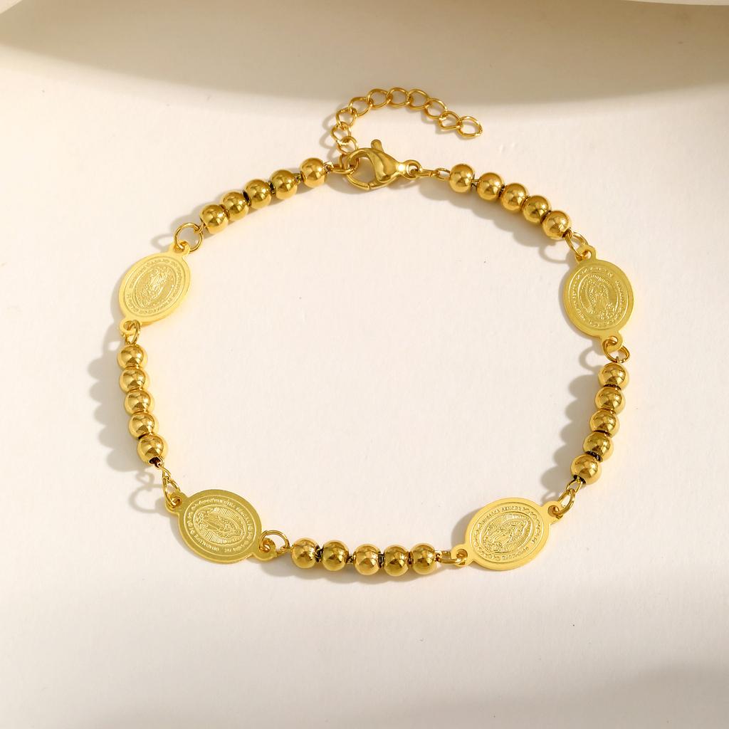 Dreifarbige runde Perlen Jungfräulichkeitsarmband für Damen, Armband aus Edelstahl in Goldfarbe, Wasserdichter Schmuck, Geschenk
