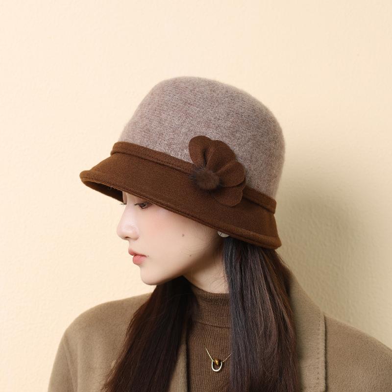 Autumn and Winter Mother Hat Ladies Fleece Thickened Warm Bucket Hat Elegant Knitted Basin Hat