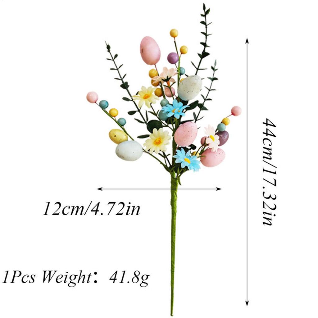 Easter Artificial Flower Bouquet Pastel Plastic Faux Floral Arrangement with Eggs and Berries - for Home Decor