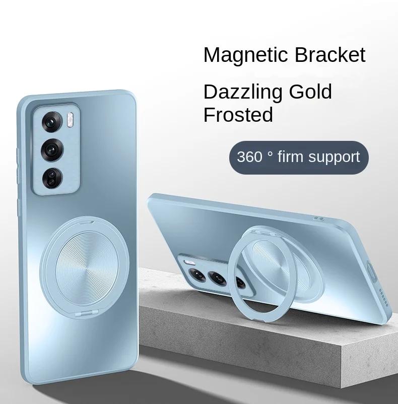 Magnetischer Ständer Magsafe Hülle für OPPO Reno 12 Pro 12 5G Hülle Halterung Stoßfest Hart Matt Ringhalter 360° Drehbar Schützende Rückseite Ständer Abdeckung