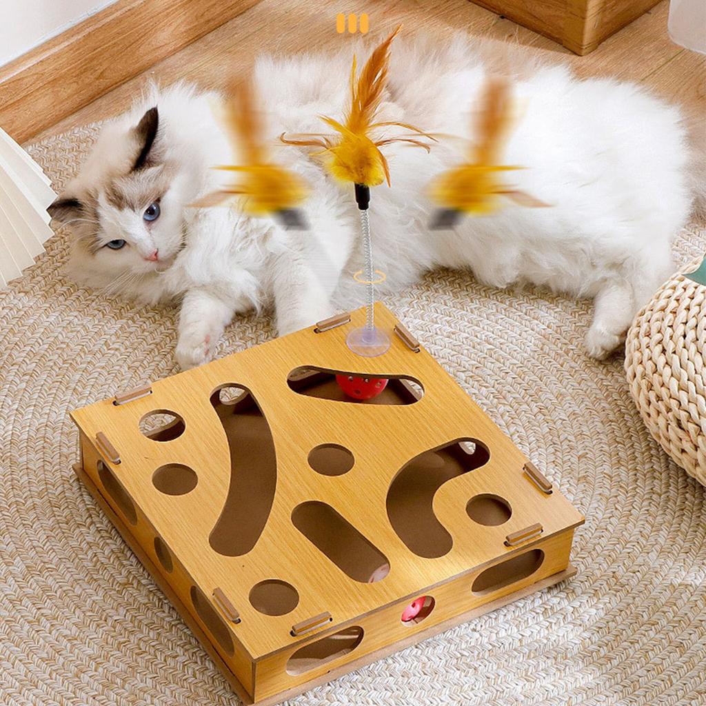 Cat Toy Puzzle Box Claw Grinding Interactive Interesting Cat Game Box with Cat Teasing Stick and
