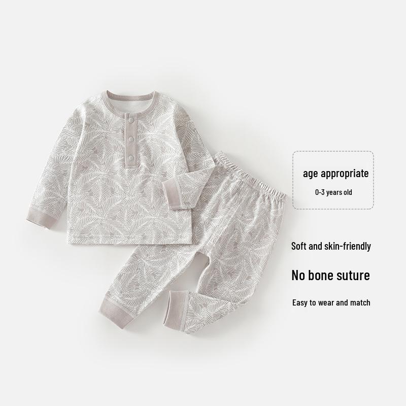 Leaf Cotton Flannel Autumn Baby Pajamas - Pure Cotton Autumn Set for Kids 110 cm серый