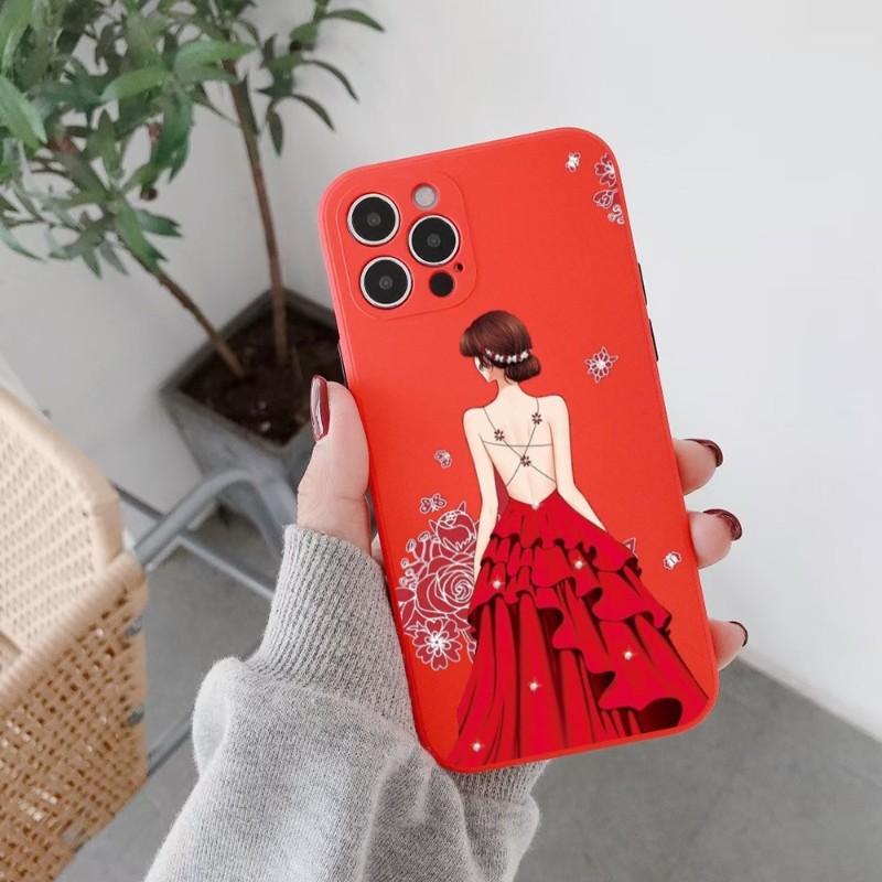 Girl In Red Dress Phone Case For IPhone 14 11 12 13 Pro Max X XR XSMax 6 6S 7 8 Plus SE 2022 Soft Square Color Phone Cover