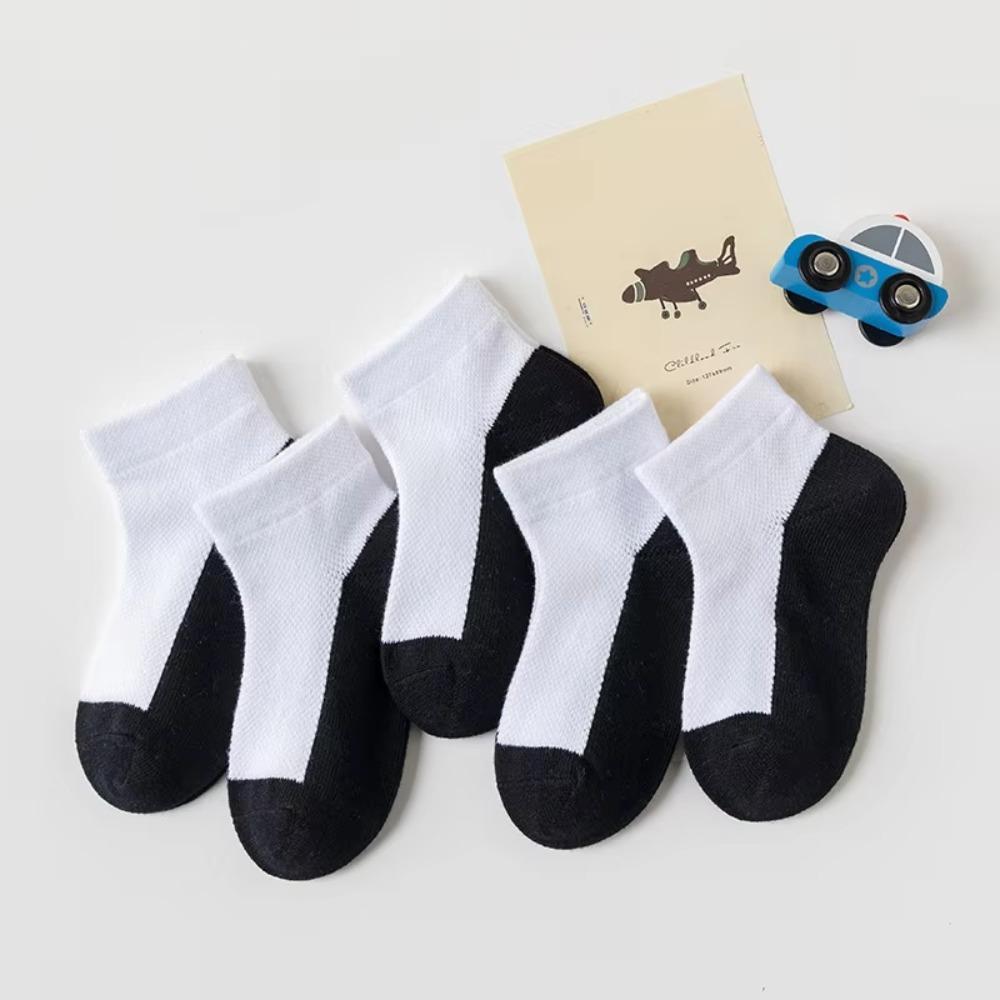 5 Pairs Two-color Kid Boys Anti-slipping Sock Breathable Student White Socks White Socks