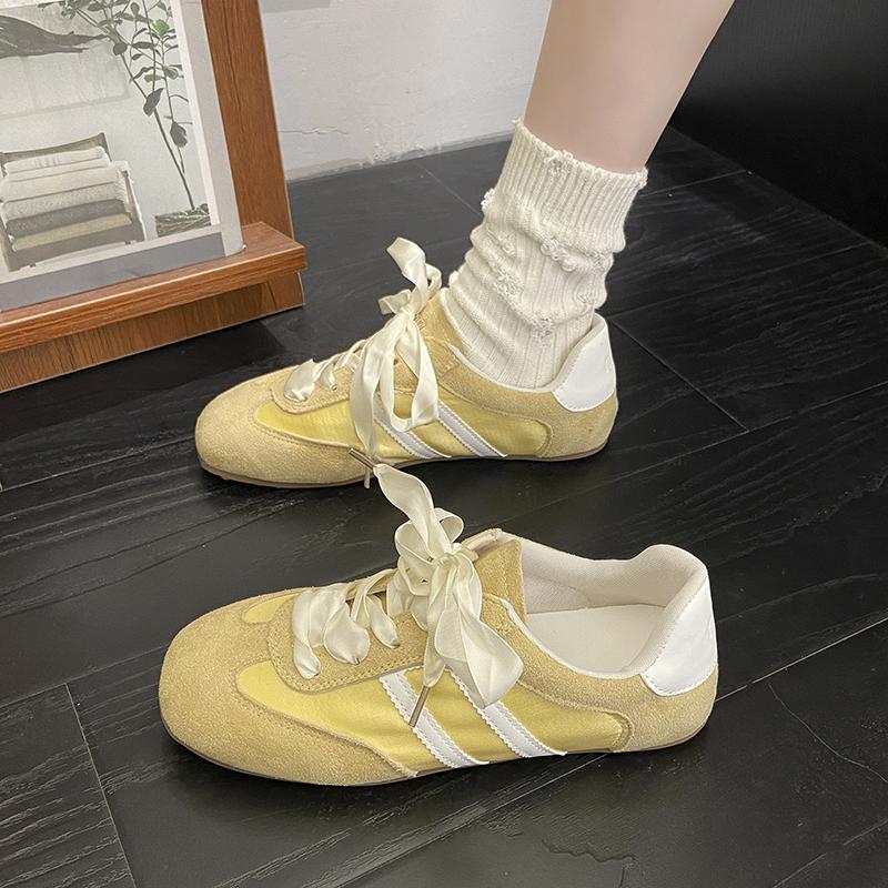 Fashion 2025 New Round Toe Color Block Lace Up Sneakers Women Retro Thick Sole Casual Training Shoes