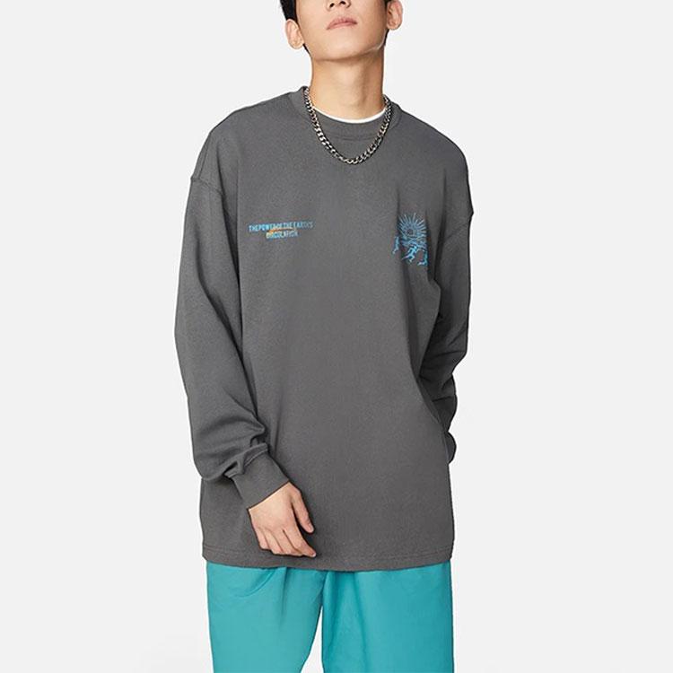 Li-Ning Logo Print Crew Neck Long Sleeve Sweatshirt Men Tops Shadow-Grey AHSRB97-2