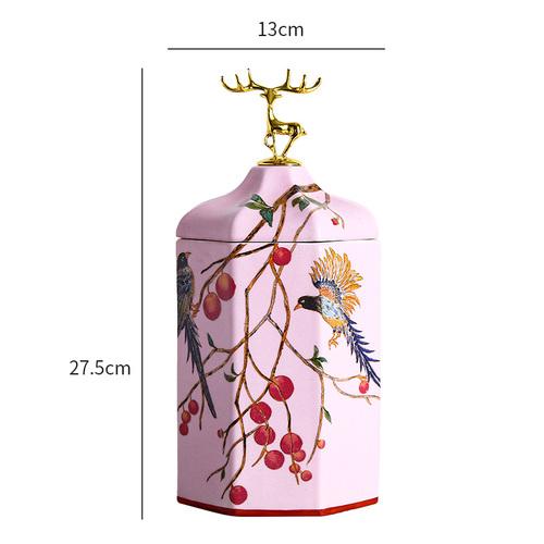 Color Flower Bird Golden Deer Candy Jar Ceramic Storage Bottle Household Nut Tea Tin Moisture-proof Storage Box Porcelain Crafts