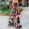 Women's clothing, new spring models in Europe and America, holiday style printing suspender top, cake dress set