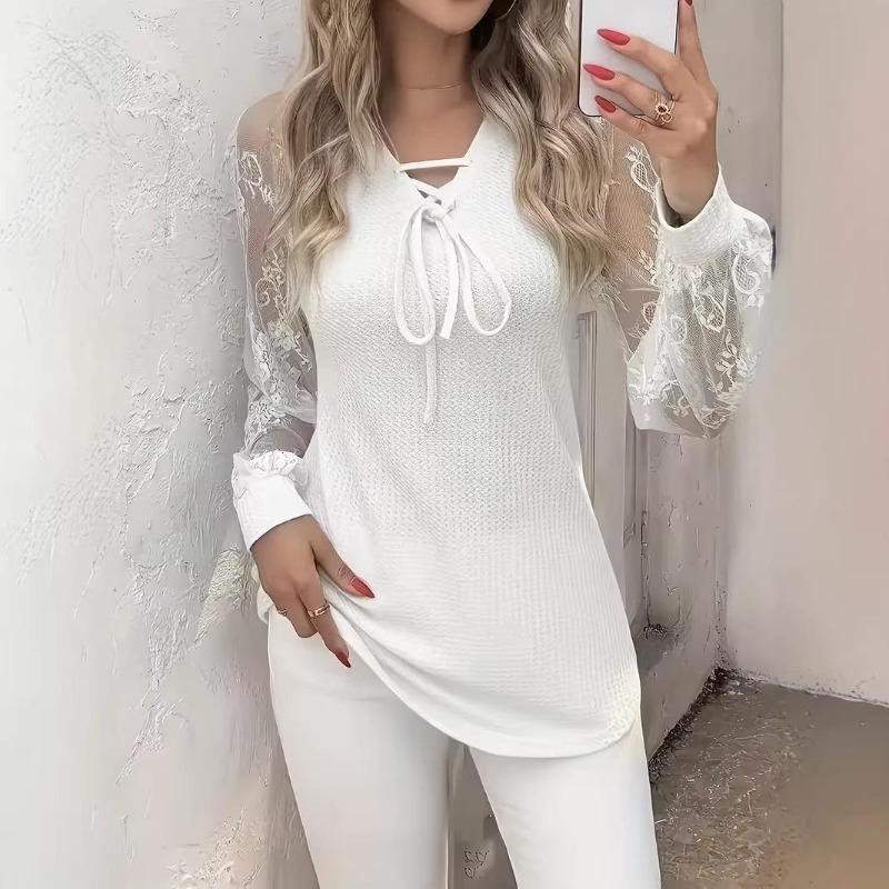 Camisa Blusa Casual de Moda para Mujer, Estampada, Manga Larga, Cuello en V, Primavera-Otoño