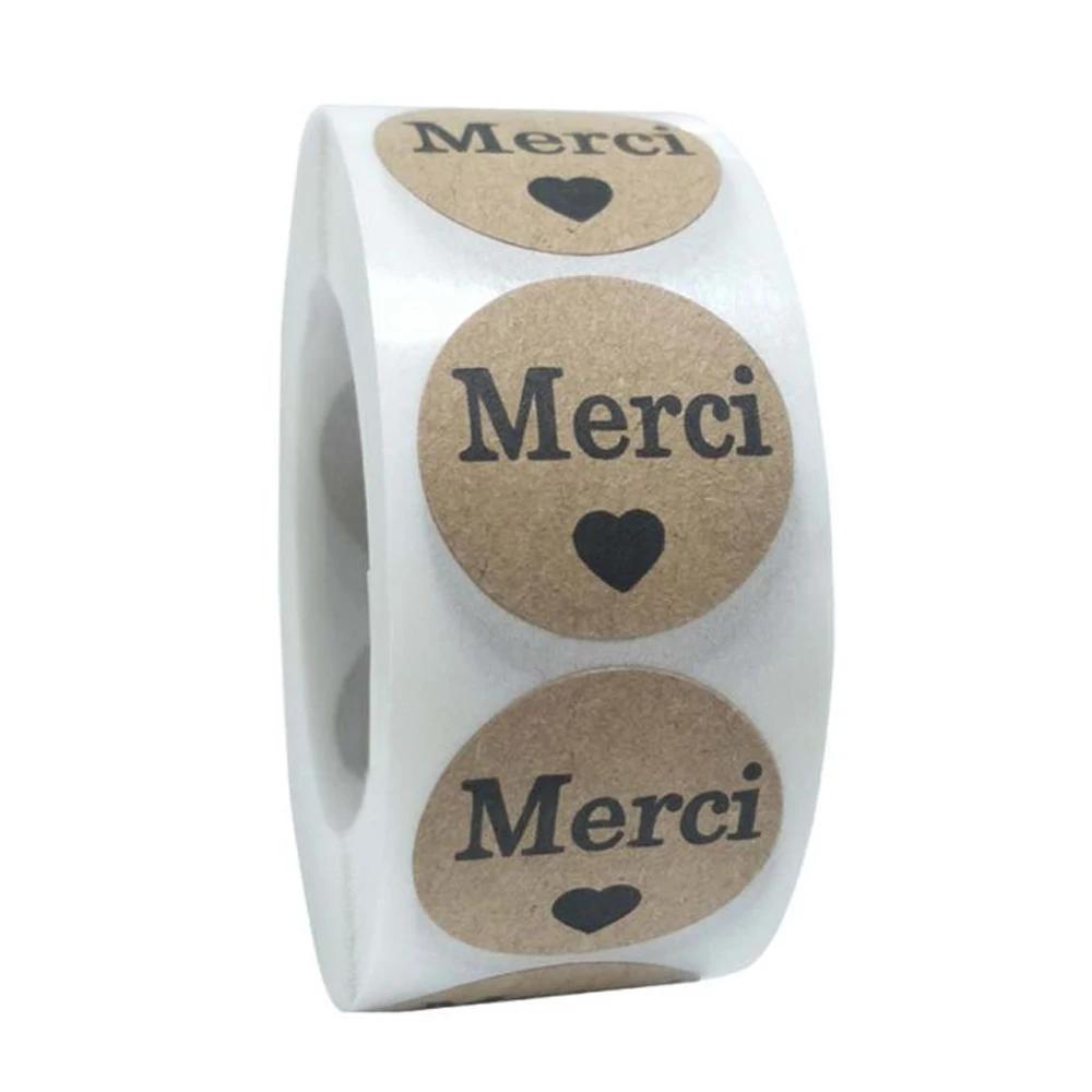 500Pcs French Thank You Stickers Merci Kraft Paper Stickers DIY Envelope Gift Packaging Sealed Sticker Baking Decoration