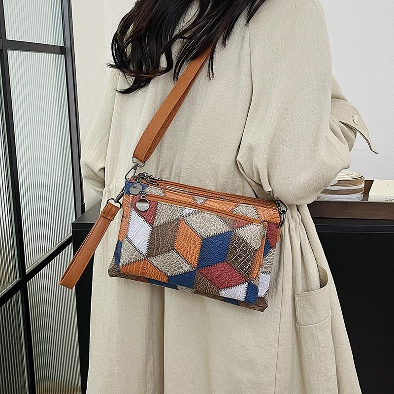 Small Hand Bag Women's Large Capacity Shoulder Bag Color Blcok Crossbody Bag Soft Leather Mother Bag