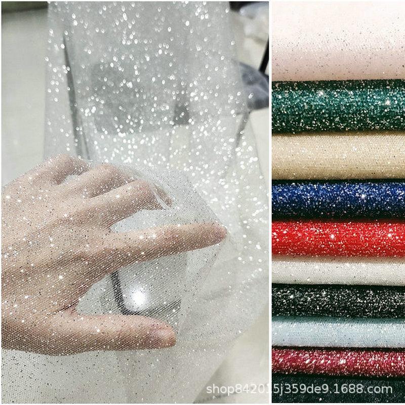Silver Mesh Sequin Tulle Evening Gown Veil & Wedding Decoration Fabric