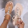 Luxury Silver Glitter Pearl Decoration Ankle Strap Black Sandals Women 2025 Summer Flat Heels Nude Flip Flops Sexy Beach Sandals