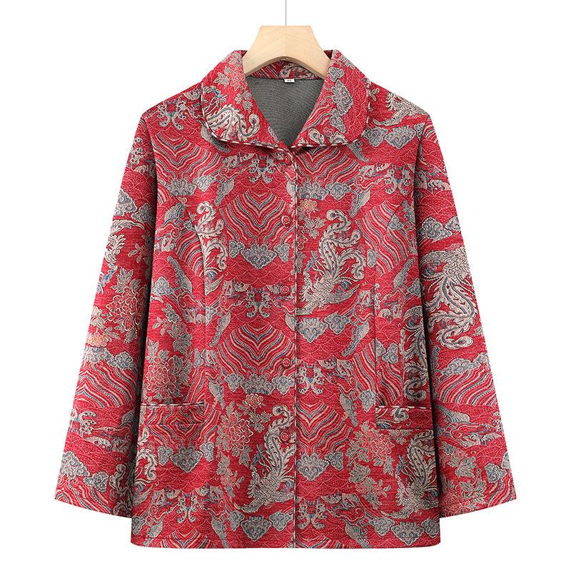 

Vintage-Inspired Women s Long Sleeve Lapel Shirt - Ideal for Middle-Aged & Elderly Style Spring Jacket 4XL -- For 135-150 catty красный