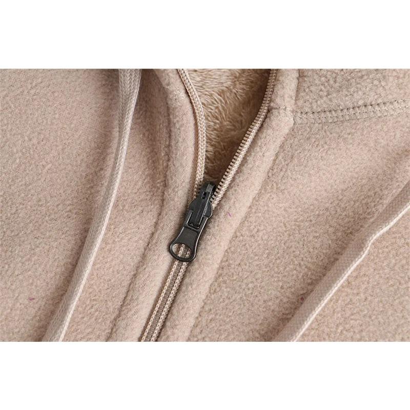 Autumn Winter Fleece Coat Women Thicken Warm Hoodies Sweaters Jackets Middle Age Zip-up Outerwear Casual