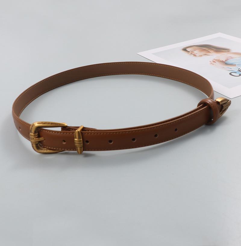 Niche Design Retro Distressed Buckle Women's Versatile Thin Waist Belt - High-End Leather for Jeans & Skirts