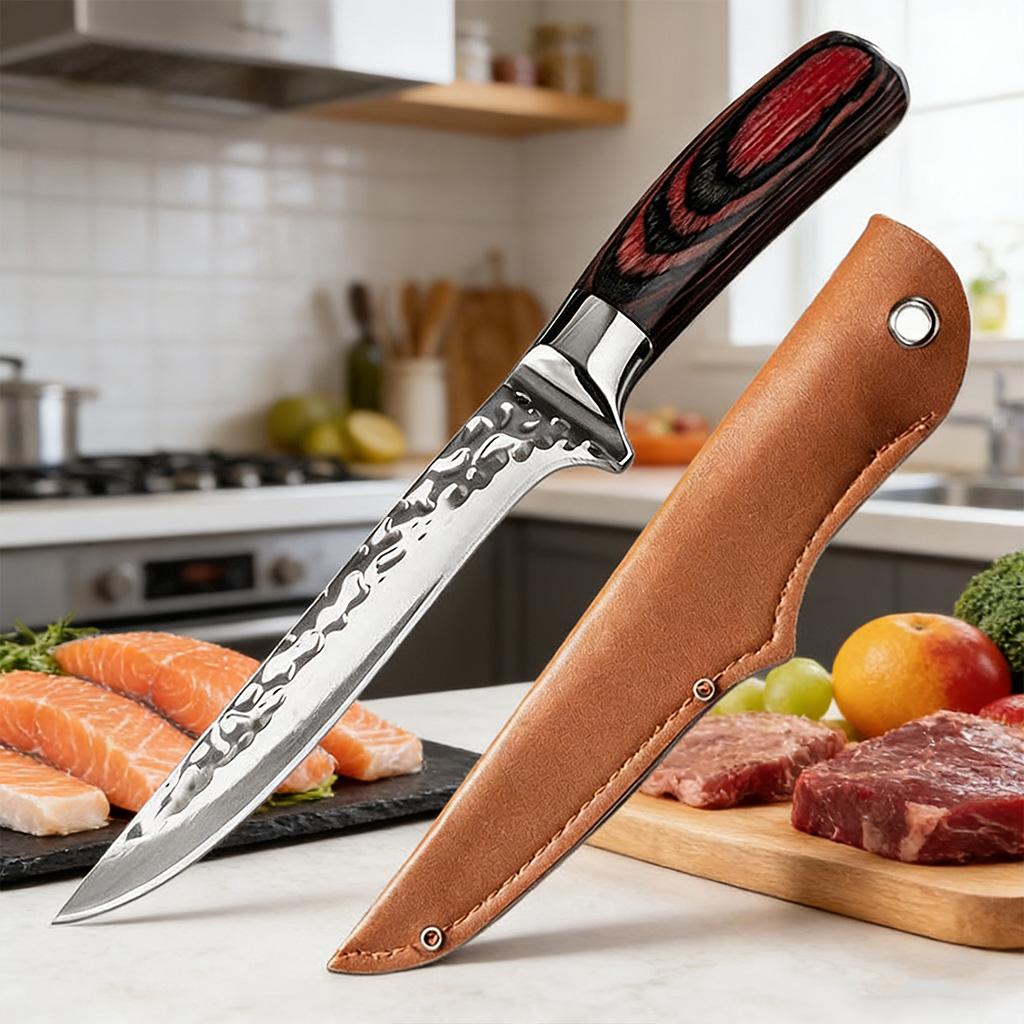 Forged Boning Knife Stainless Steel Chef Knife for Meat Bone Fish Fruit Kitchen Knife Cleaver Butcher Knife with Cover