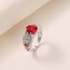 Huajie Heart Shape Inlaid Red Zircon Women's Ring Hollow Out Shining Wedding Engagement Ring  Trend