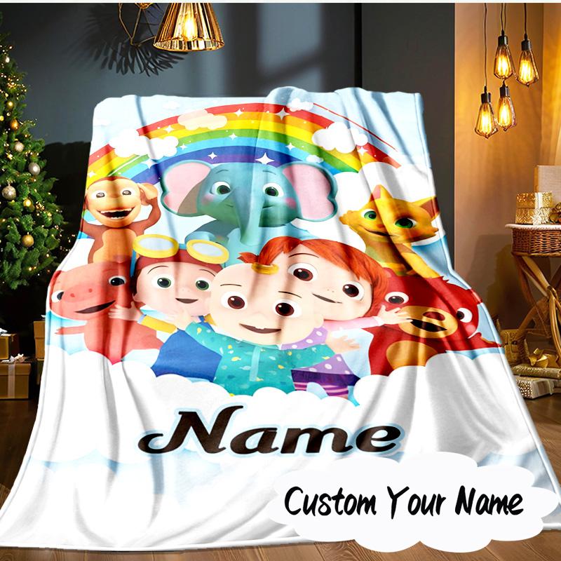Custom Name Cocomelon Party Celebration Blanket Ideal Bedding Blanket Perfect for Travel, Camping, Living Rooms, Offices, Sofas, Fan Christmas gift
