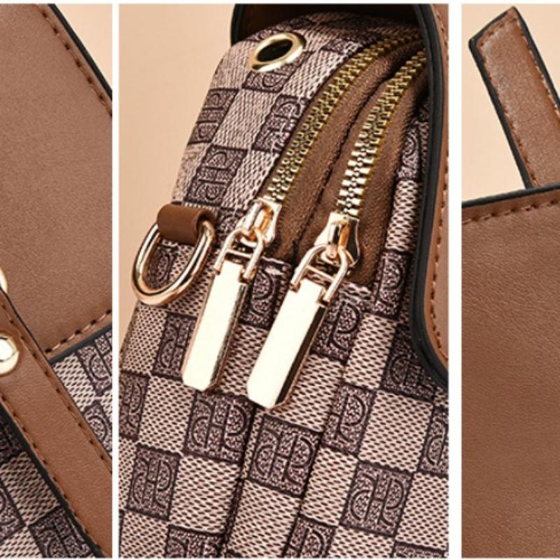 Women Mini Crossbody Phone Bag Flap Vintage Monogram PU Leather Double Zip Small Shoulder Bag with Adjustable Strap High Quality