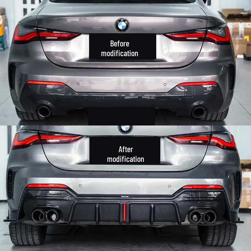 Stainless Steel & Black Carbon Fiber Quad Exhaust Pipes for BMW 4 Series (425, 430, G22, G26) - No Cutting/Welding Required