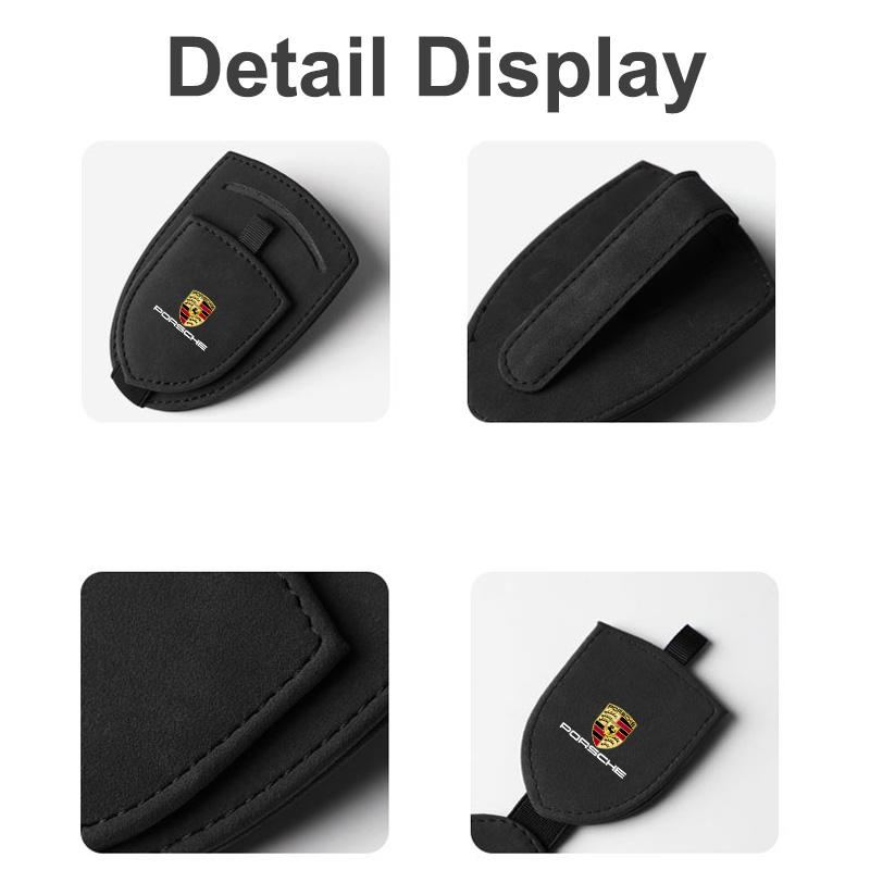 KSRQ6 Car Sun Visor Glasses Clip Card Storage Holder For Porsche Panamera Cayenne Taycan Boxster 911 Carrera-GT 928 944 918-Spyder 718