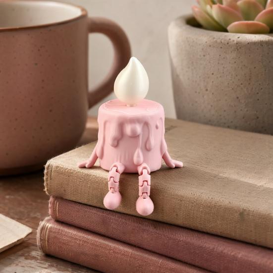 Tabletop Decorative Candle Figure 3D Printing Ornament, Wax Liquid Texture Dripping Sculpture with Smooth Surface Printed Movable Joints, Adjustable