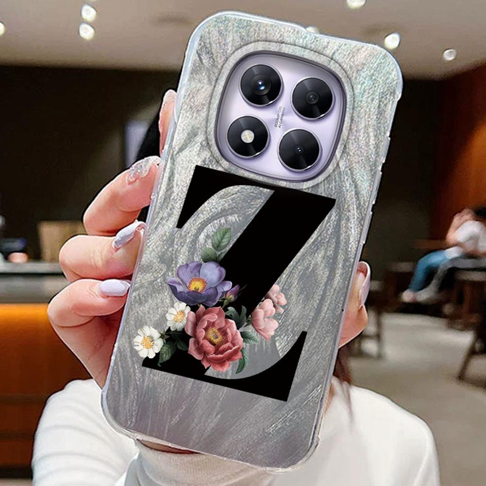 

Черный градиент AZ Letter Flower для Xiaomi Redmi Note 13 14 Pro Plus Poco X6 M6 Pro Чехлы для телефонов Чехол Силиконовый Прозрачный ТПУ Бампер Жесткий ПК задняя крышка Note 14 Pro Plus белый