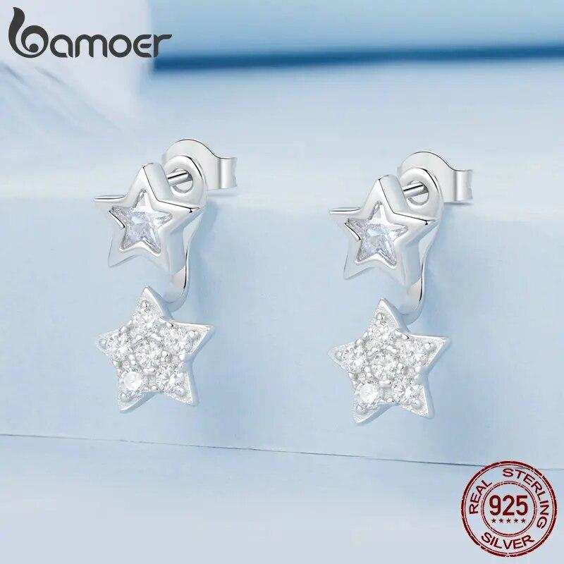 Bamoer White Gold Plated Star Earrings, Solid 925 Sterling Silver Hypoallergenic Earrings for Women Cute Girls' Studs