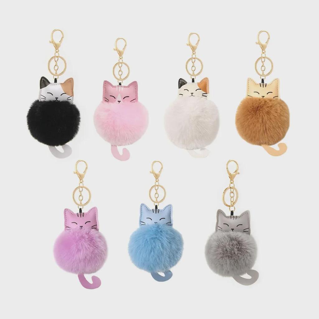 Cartoon Cat Rex Rabbit Plush Ball Keychain