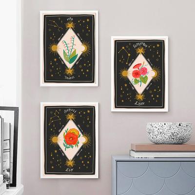 Astrology Gift Zodiac Art Star Sign Birth Month Flower Virgo Libra Taurus Birthday Present Prints Friend Gift Canvas Painting