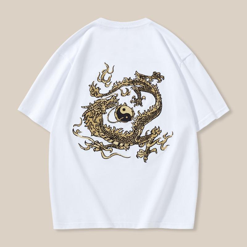 

Тяжелая промышленность вышивка хлопок круглый вырез свободные большие повседневные короткий рукав футболки мужские S