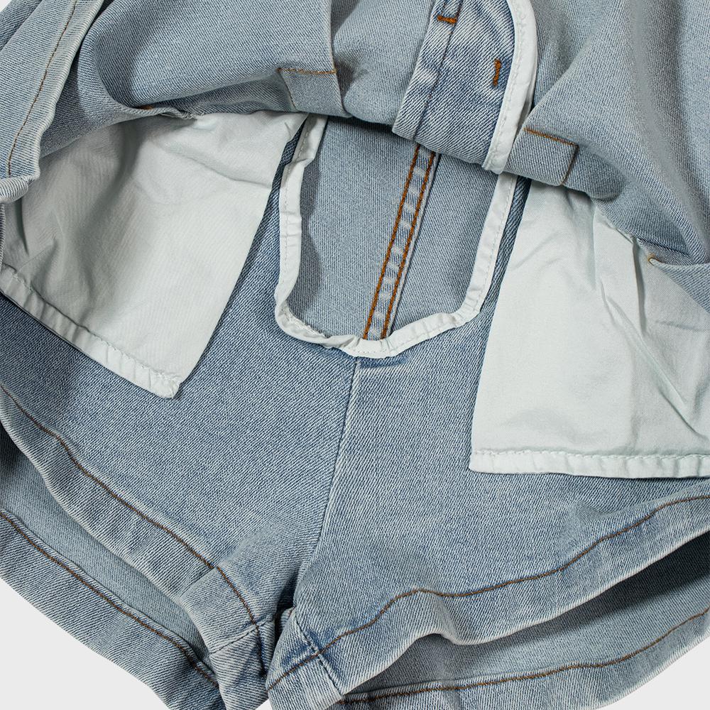 Moa Culotte Denim Mini Skirt (Light Jean Blue)