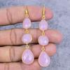 Pink Chalcedony Gemstone Handmade 925 Sterling Silver Jewelry Earring 2.96" M-2657
