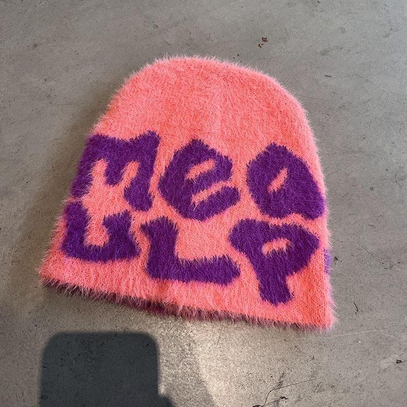 Hat Minimalist Knit Embroidered Letters Meaulp Winter Warmth Protection Earmuff